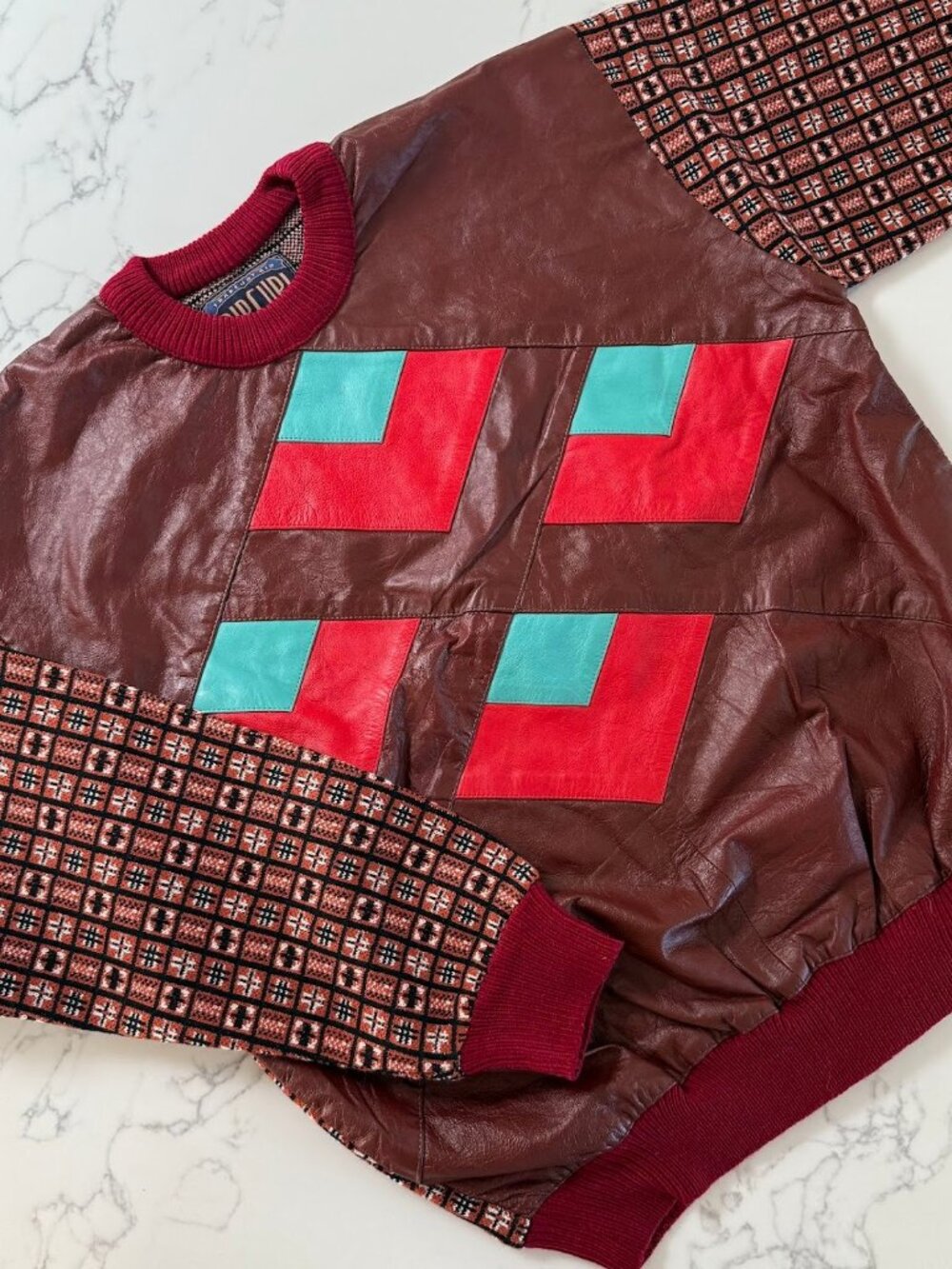 Vintage 80s Rip Curl Leather Patchwork Crewneck Sweater - Size Large